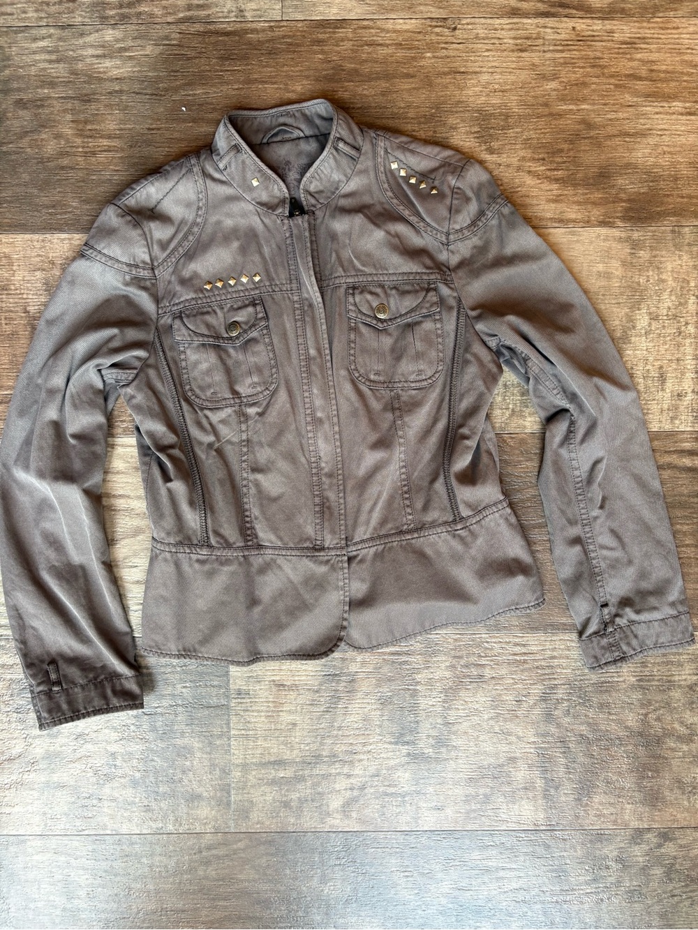 Women’s Gray Stud-Accent Utility Jacket